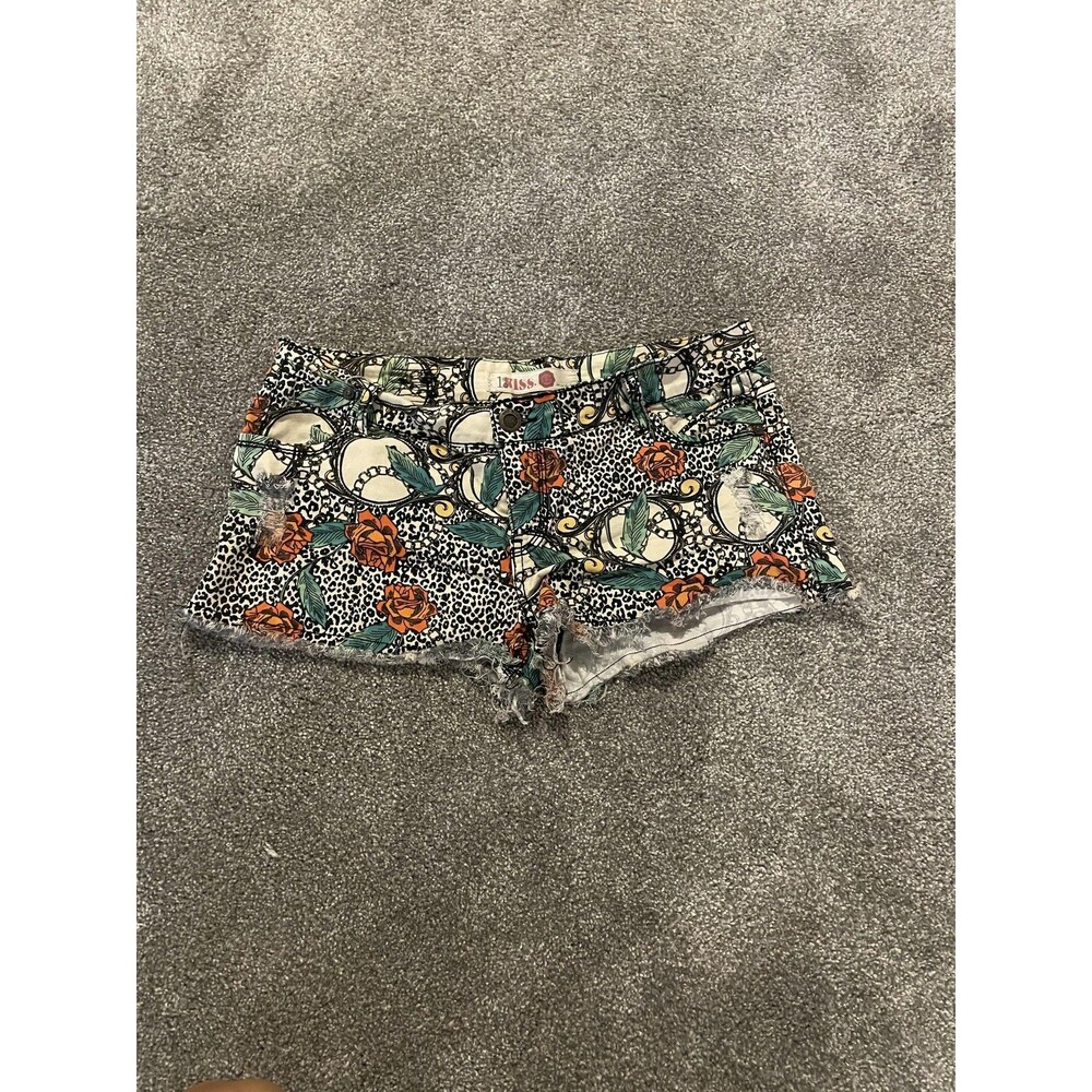 1st Kiss Shorts Juniors 7 Multicolor Floral Cutoff Denim Frayed Hem Summer